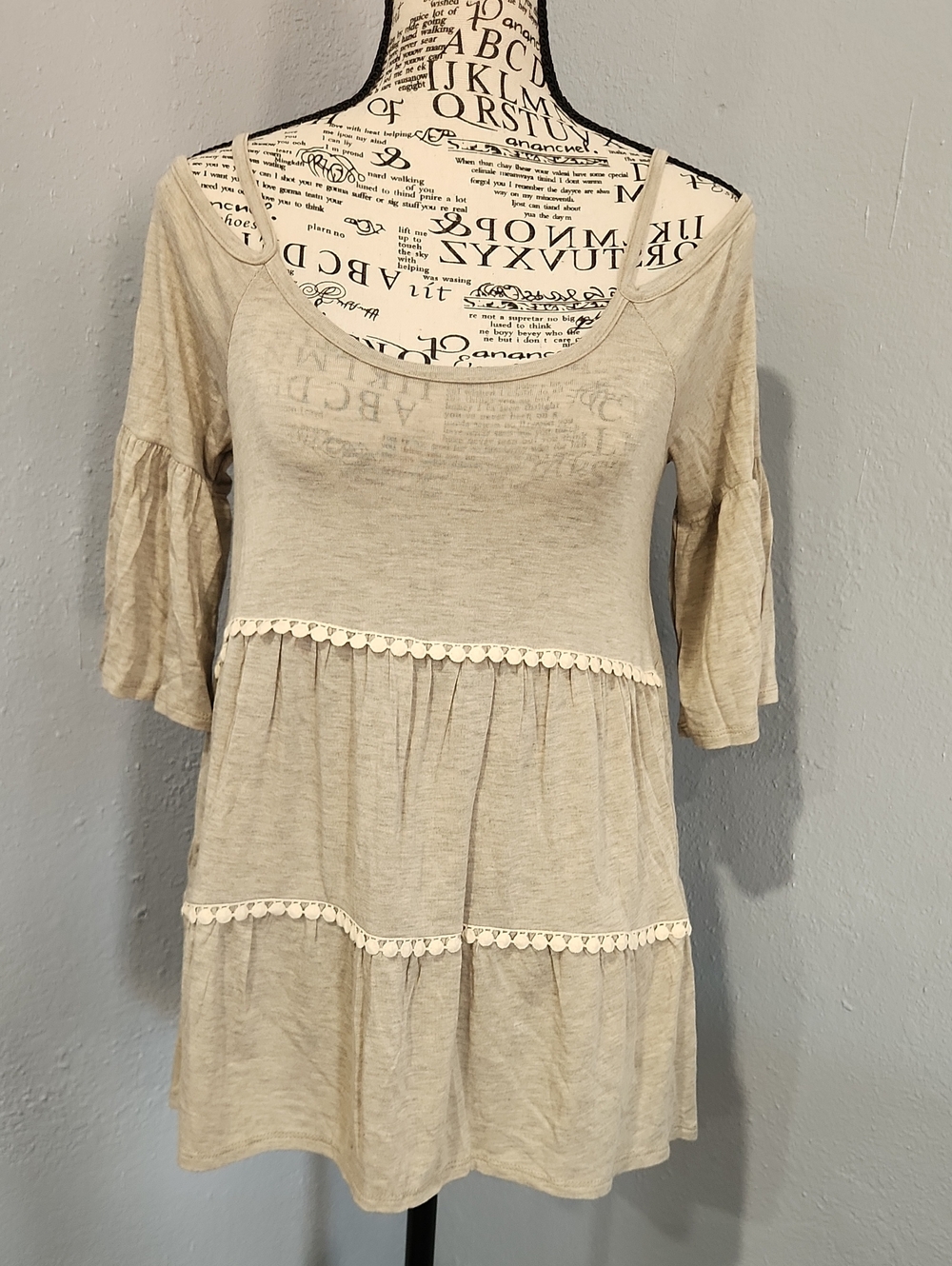 Hailey & Co. Light Beige Tiered Peasant Mini Dress